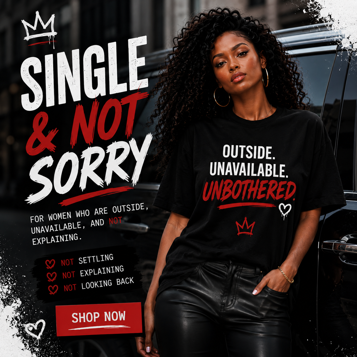 Single and Not Sorry collection cover featuring a stylish Black woman wearing a bold Dating Is Trash statement tee.